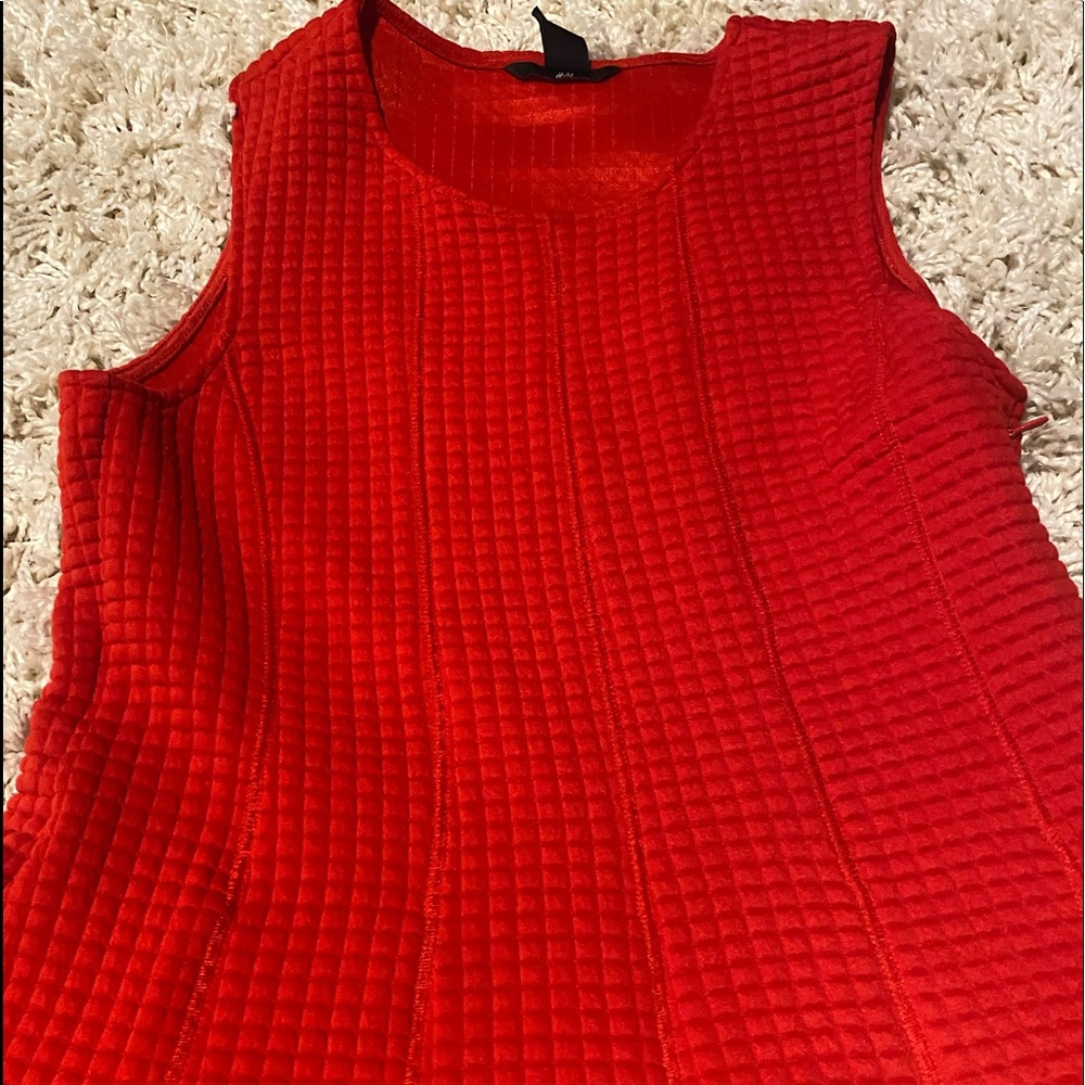 H&M Red Orange Fit & Flare Skater Swing Knee Length Dress Size: L - Picture 4 of 7